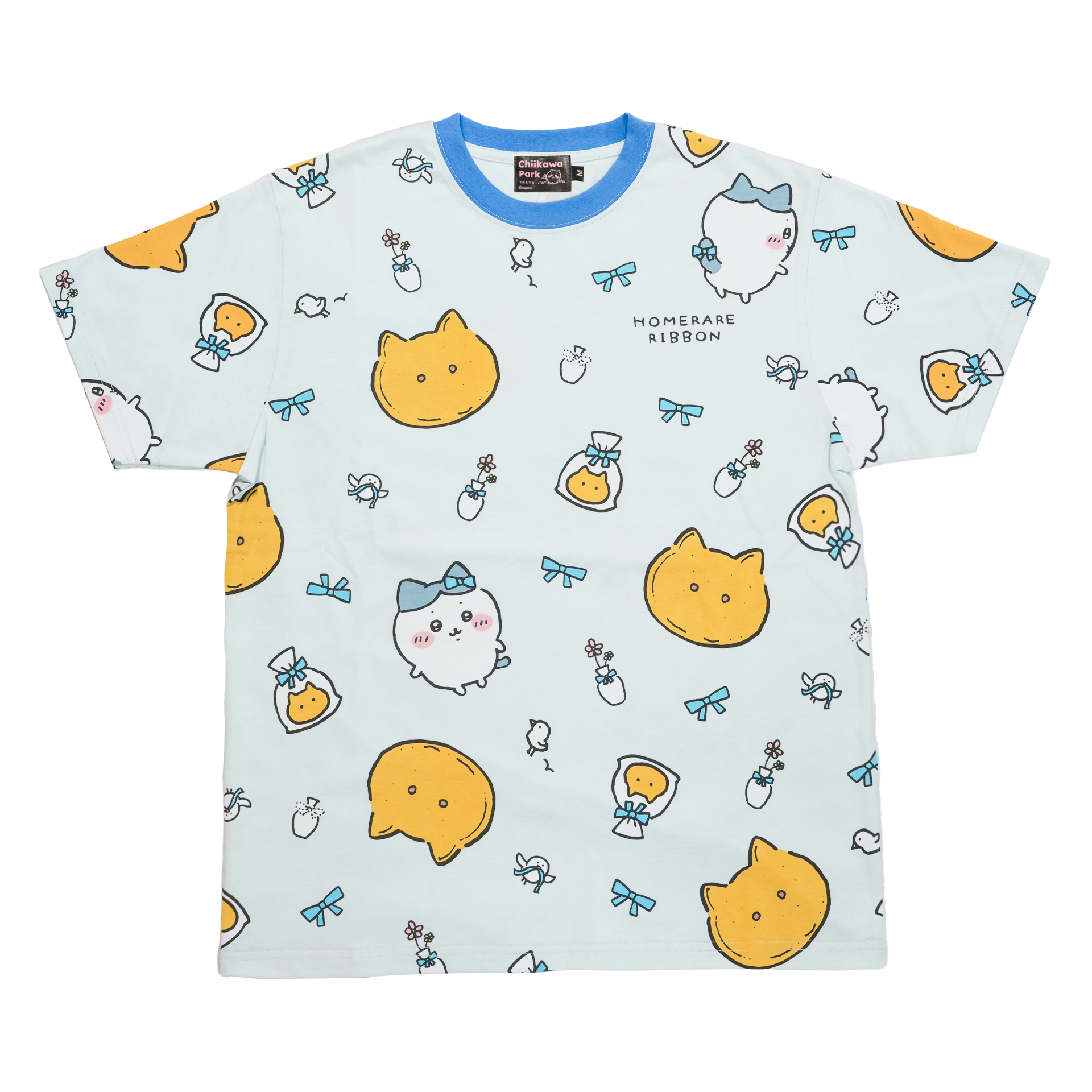 ちいかわパーク Tシャツ ハチワレ 総柄 サックス