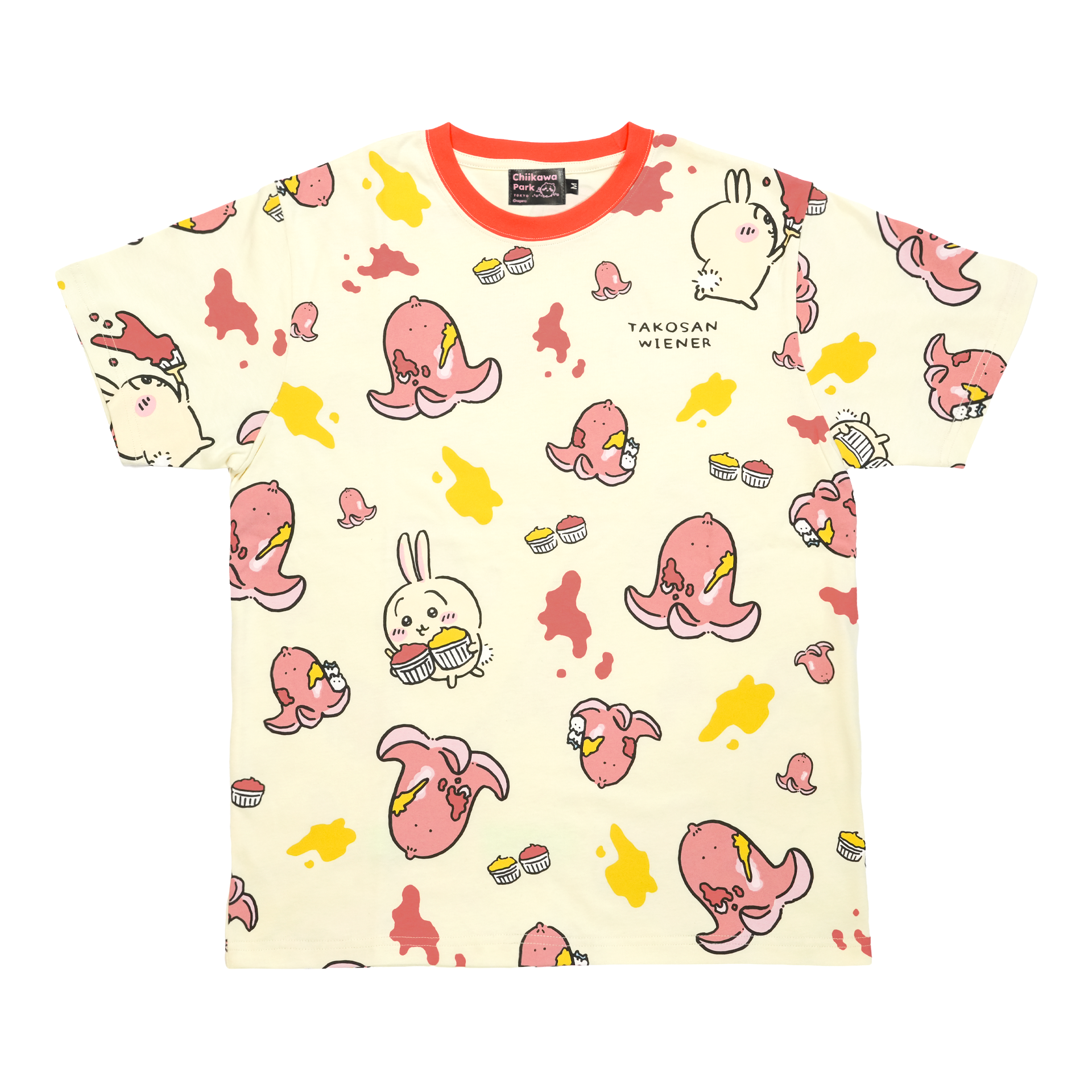 ちいかわパーク Tシャツ うさぎ 総柄 ライトイエロー